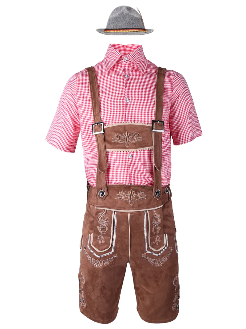 Disfraz de lederhosen de Oktoberfest para hombre – Set tradicional con camisa, tirantes y pantalones hasta la rodilla, M