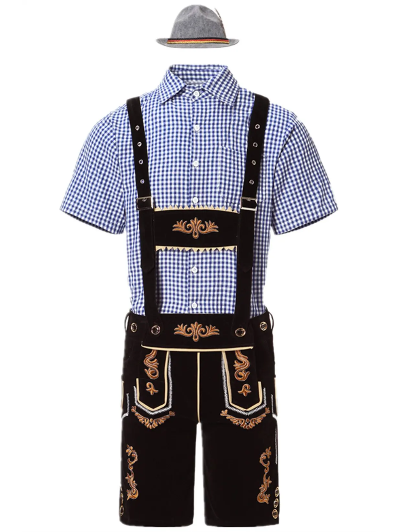 Disfraz de lederhosen de Oktoberfest para hombre – Set tradicional con camisa, tirantes y pantalones hasta la rodilla, M