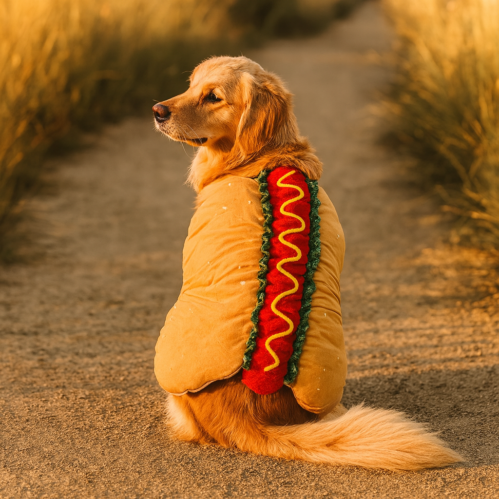 Disfraz de perrito caliente para perros, traje de Halloween de una pieza con correas ajustables de velcro, tallas XS a 2