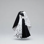 Disfraz de Halloween para niña, vestido de dálmata con manchas blancas y negras con capa, poliéster, máscara de plumas y