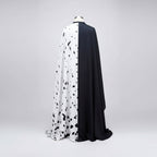 Disfraz de Halloween para niña, vestido de dálmata con manchas blancas y negras con capa, poliéster, máscara de plumas y