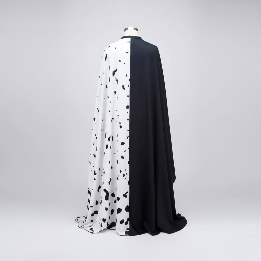 Disfraz de Halloween para niña, vestido de dálmata con manchas blancas y negras con capa, poliéster, máscara de plumas y