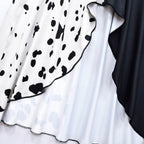 Disfraz de Halloween para niña, vestido de dálmata con manchas blancas y negras con capa, poliéster, máscara de plumas y