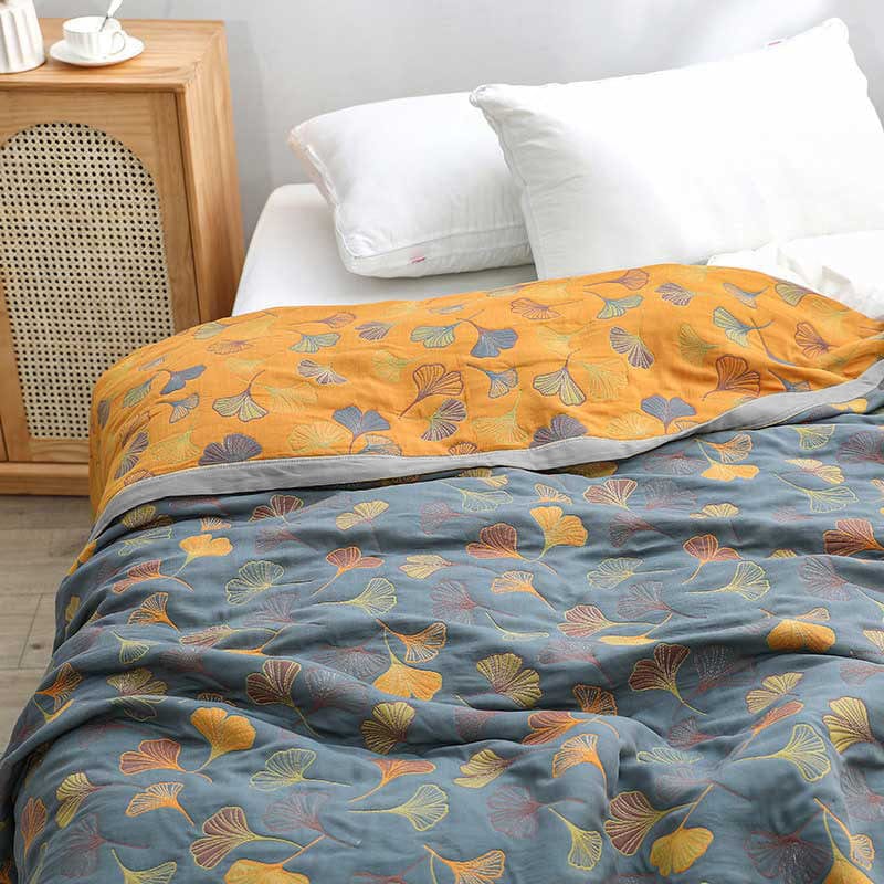 Edredón de algodón premium con elegante estampado de hojas