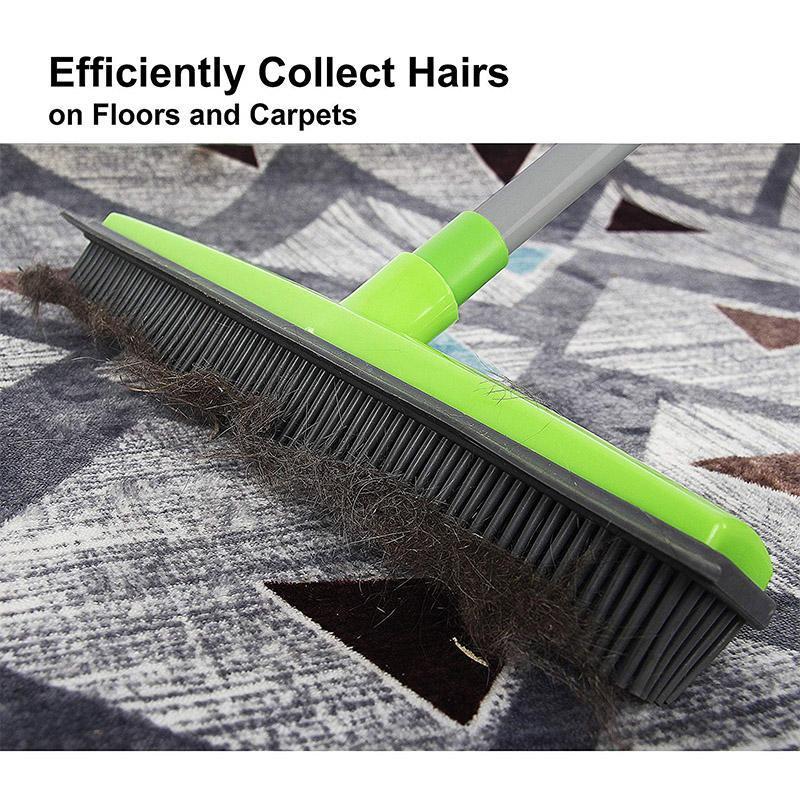 Escoba con rasqueta de goma natural, multisuperficie y eliminación de pelo de mascotas