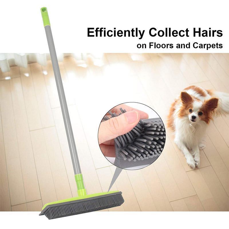 Escoba con rasqueta de goma natural, multisuperficie y eliminación de pelo de mascotas