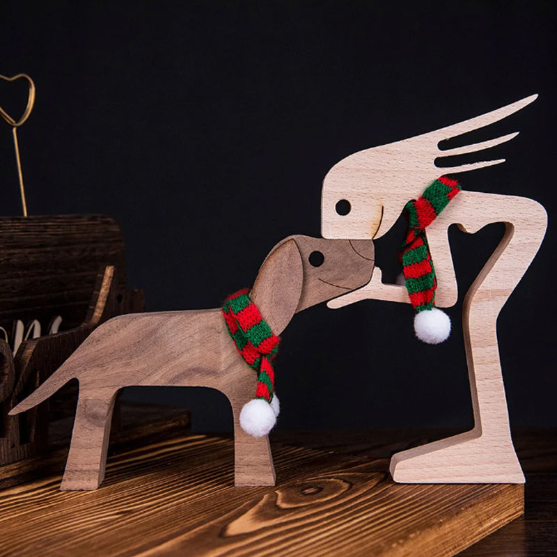 Escultura de madera para amantes de las mascotas — Figura decorativa perro y familia