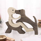 Escultura de madera para amantes de las mascotas — Figura decorativa perro y familia