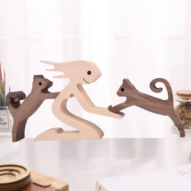 Escultura de madera para amantes de las mascotas — Figura decorativa perro y familia