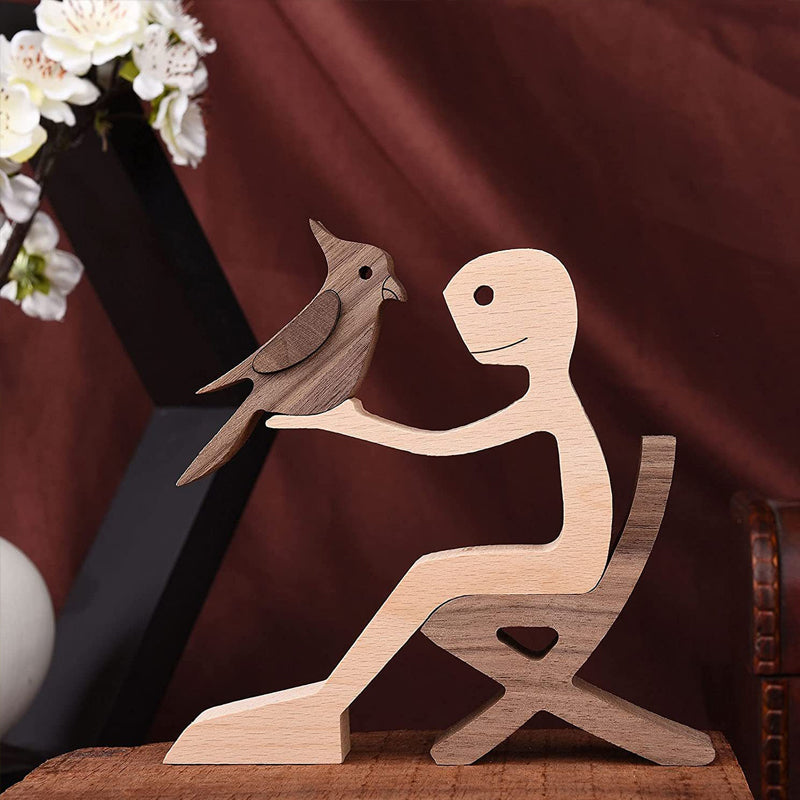 Escultura de madera para amantes de las mascotas — Figura decorativa perro y familia