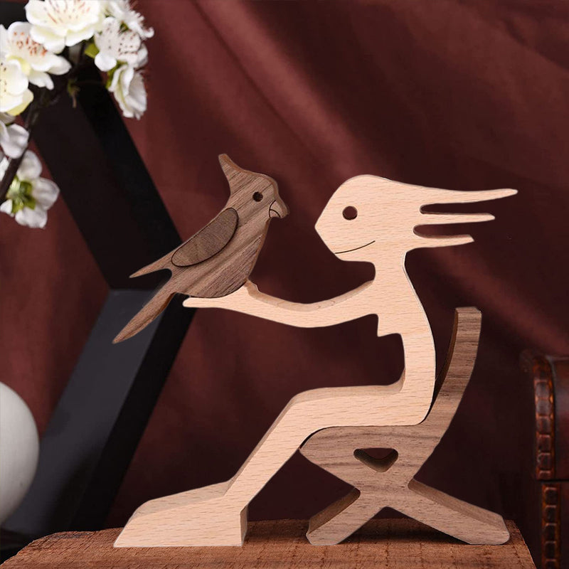Escultura de madera para amantes de las mascotas — Figura decorativa perro y familia