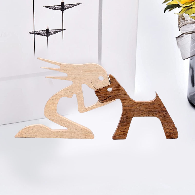 Escultura de madera para amantes de las mascotas — Figura decorativa perro y familia