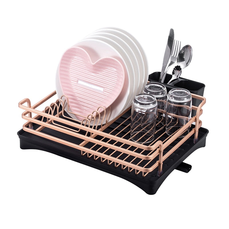 Escurreplatos de aluminio mate con bandeja ajustable