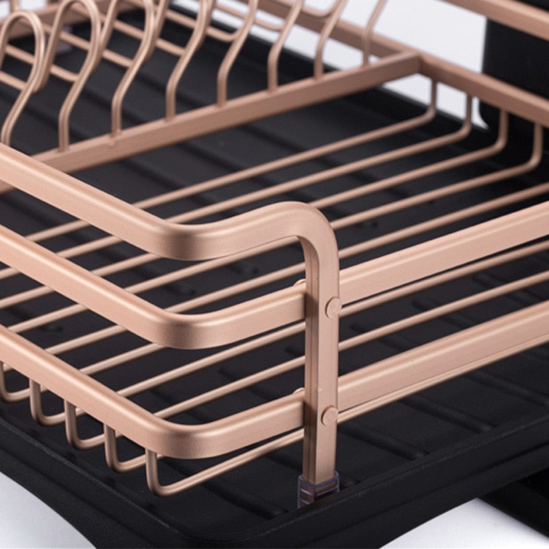 Escurreplatos de aluminio mate con bandeja ajustable