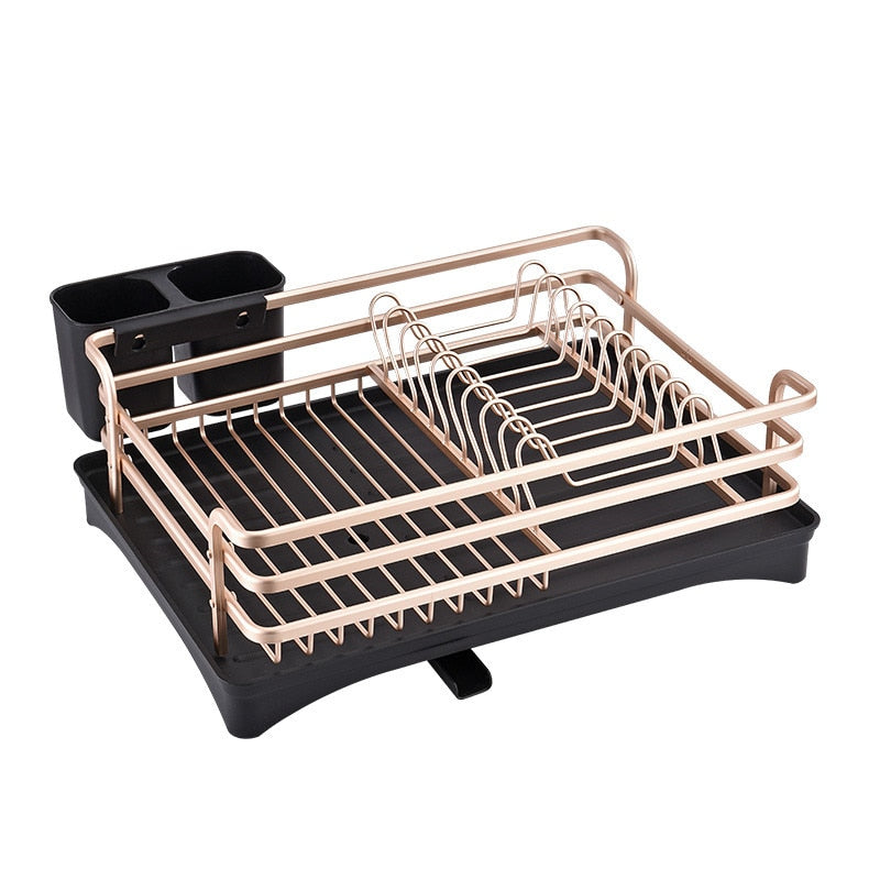 Escurreplatos de aluminio mate con bandeja ajustable