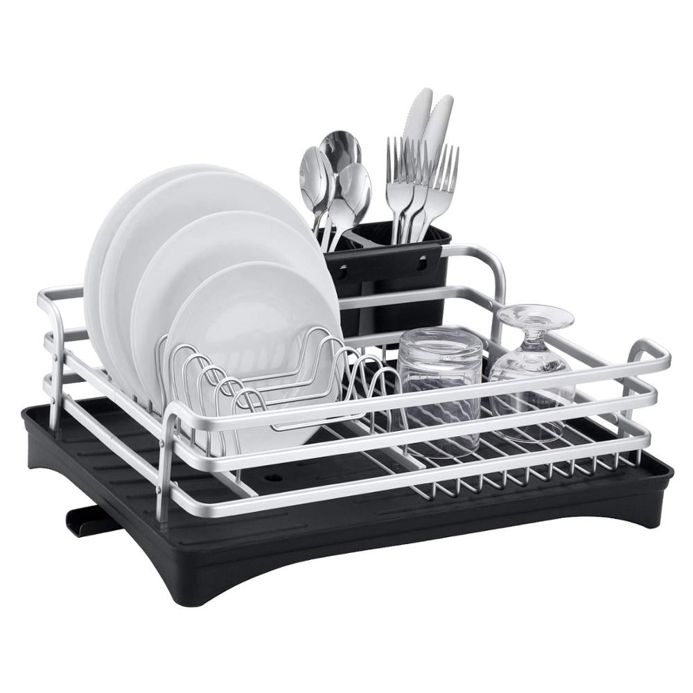 Escurreplatos de aluminio mate con bandeja ajustable