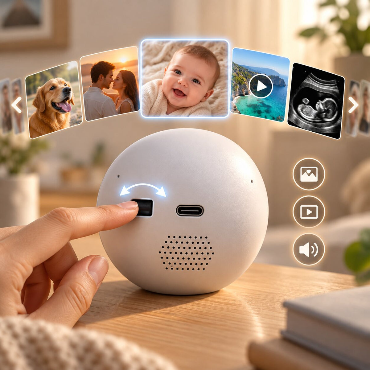 Esfera digital de recuerdos para fotos y vídeos | Pantalla HD de 7 cm, almacenamiento de 4 GB | Transferencia y reproduc