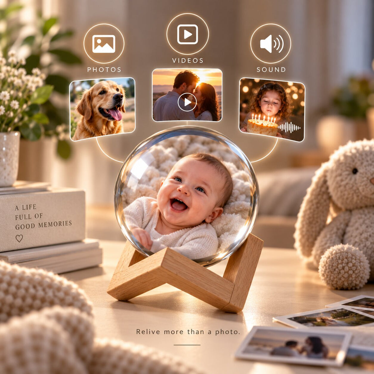 Esfera digital de recuerdos para fotos y vídeos | Pantalla HD de 7 cm, almacenamiento de 4 GB | Transferencia y reproduc