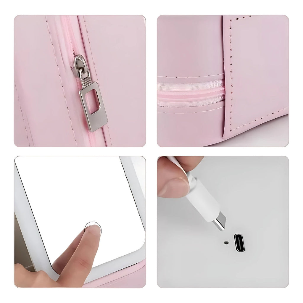 Espejo con luz LED y organizador de maquillaje GlowSpace con ángulo ajustable