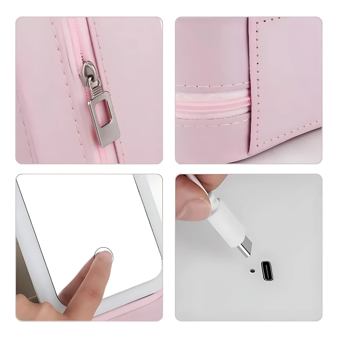 Espejo con luz LED y organizador de maquillaje GlowSpace con ángulo ajustable