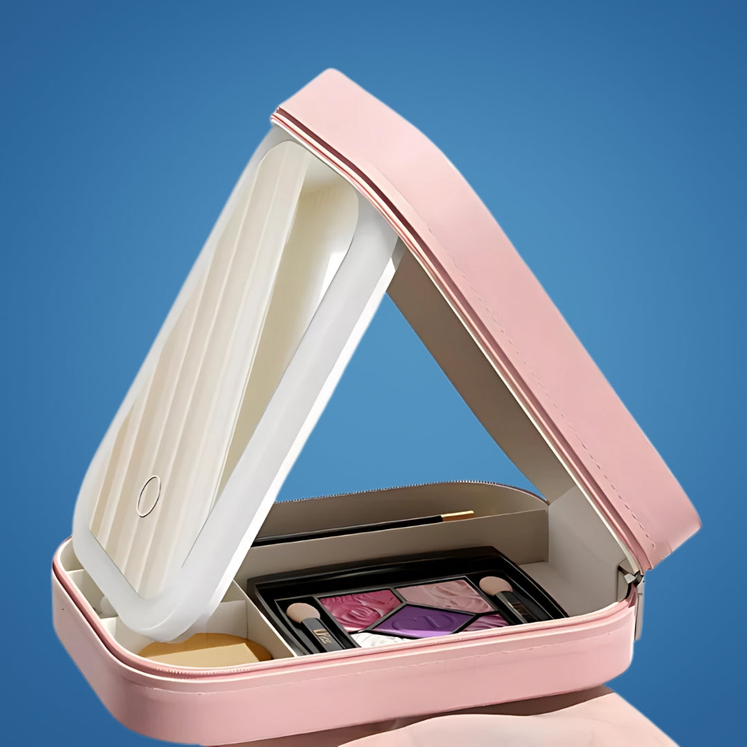 Espejo con luz LED y organizador de maquillaje GlowSpace con ángulo ajustable