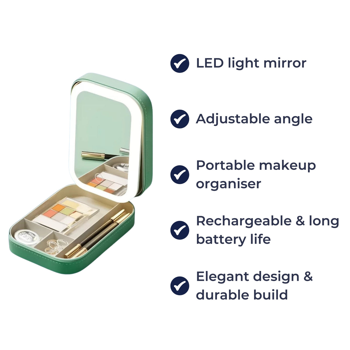 Espejo con luz LED y organizador de maquillaje GlowSpace con ángulo ajustable