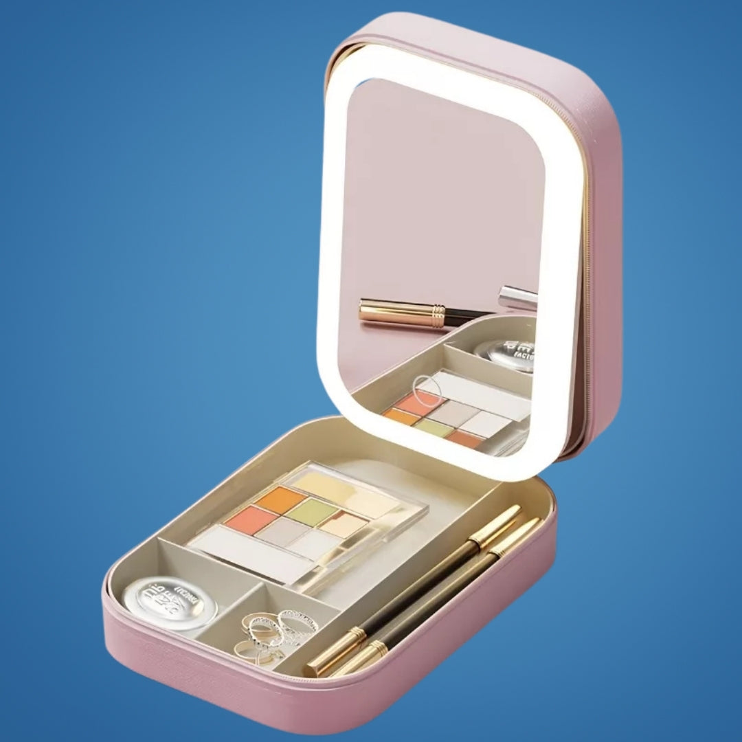 Espejo con luz LED y organizador de maquillaje GlowSpace con ángulo ajustable
