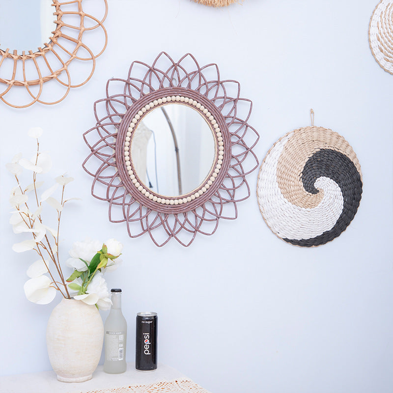 Espejo de pared decorativo con marco de ratán