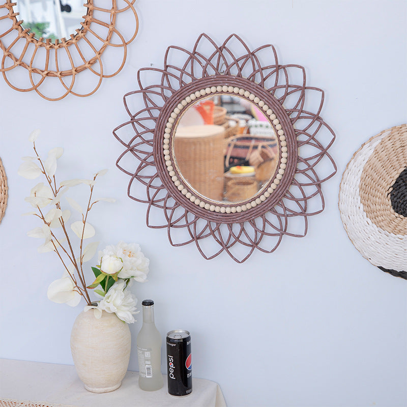 Espejo de pared decorativo con marco de ratán