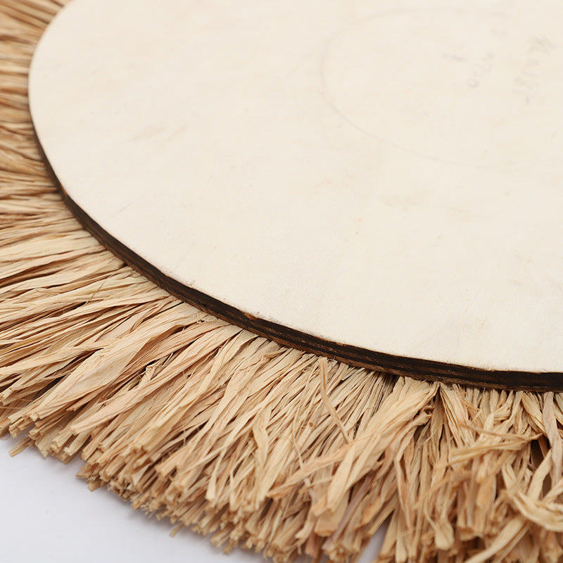 Espejo de pared decorativo con marco de ratán natural