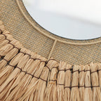Espejo de pared decorativo con marco de ratán natural