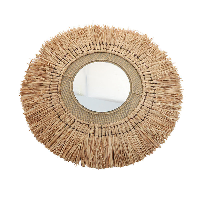 Espejo de pared decorativo con marco de ratán natural