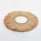 Espejo de pared decorativo con marco de ratán natural