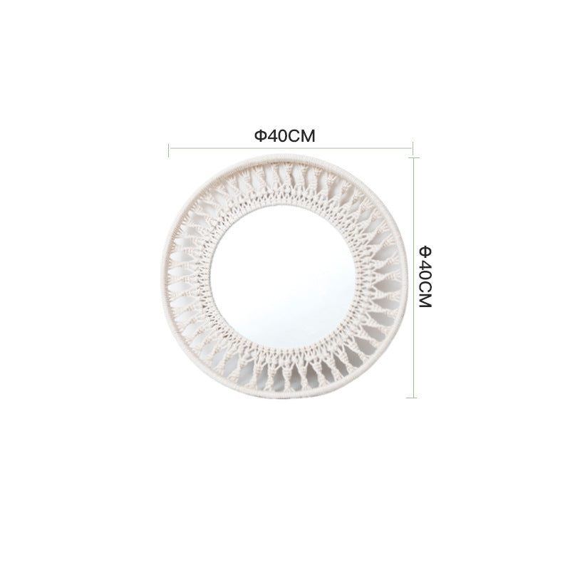 Espejo de pared redondo con marco de macramé