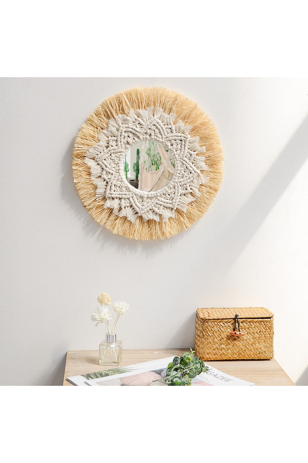 Espejo decorativo de fibra natural