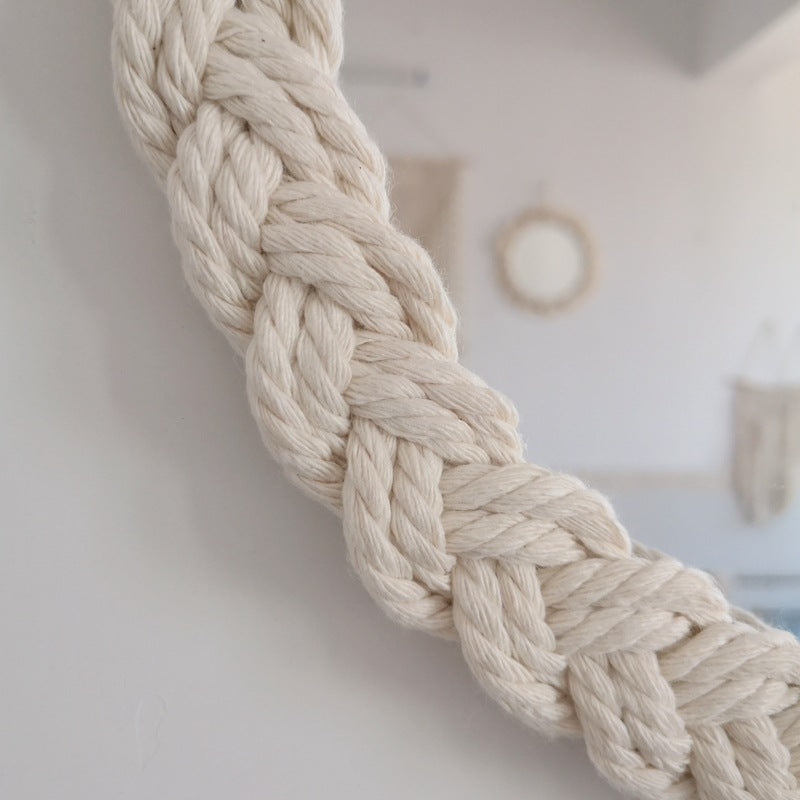 Espejo decorativo de pared con marco de cuerda trenzada