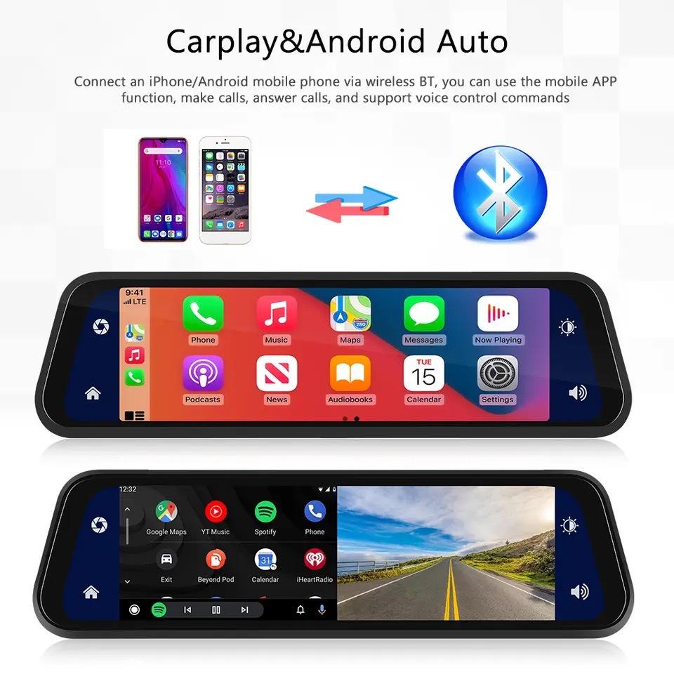 Espejo retrovisor con cámara dual HD, pantalla táctil de 9,66" y GPS integrado