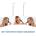 Espejo triple plegable con gancho para maquillaje, peinado y afeitado