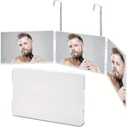 Espejo triple plegable con gancho para maquillaje, peinado y afeitado