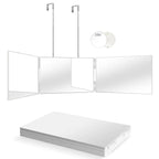 Espejo triple plegable con gancho para maquillaje, peinado y afeitado