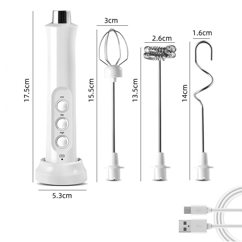 Espumador de leche eléctrico portátil 3 en 1 recargable
