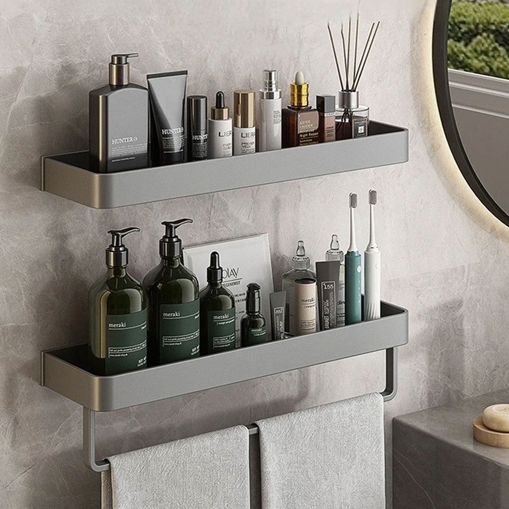 Estantería de baño gris moderna con barra para toallas opcional