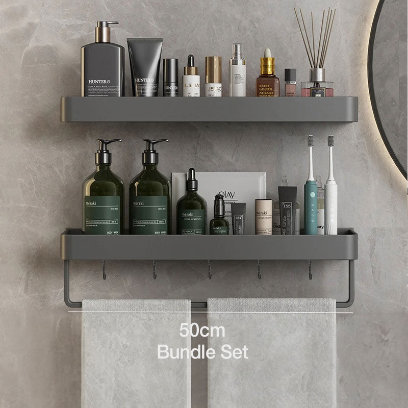 Estantería de baño gris moderna con barra para toallas opcional