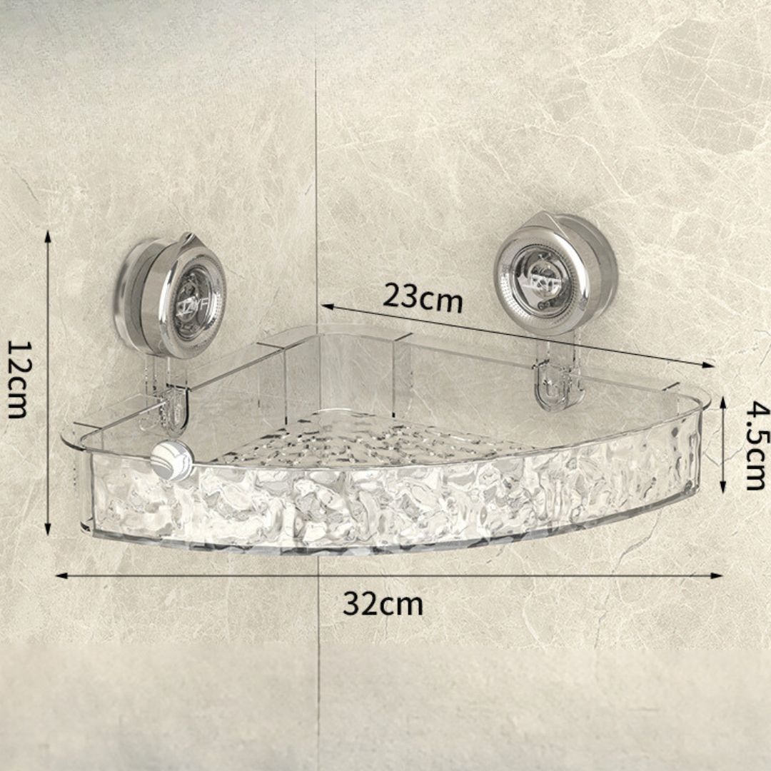 Estantería de esquina para baño con ventosas, impermeable | Gris o transparente, 2 niveles | Sin taladrar, secado rápido