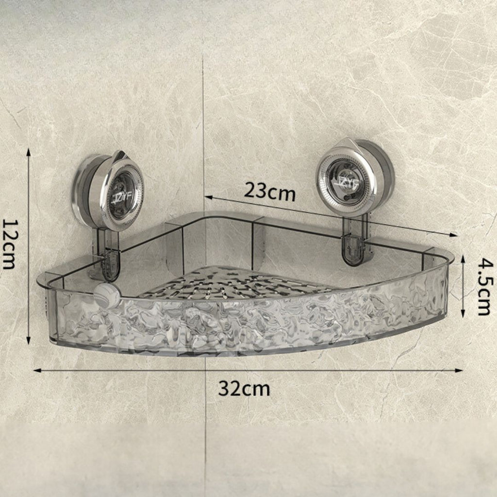 Estantería de esquina para baño con ventosas, impermeable | Gris o transparente, 2 niveles | Sin taladrar, secado rápido