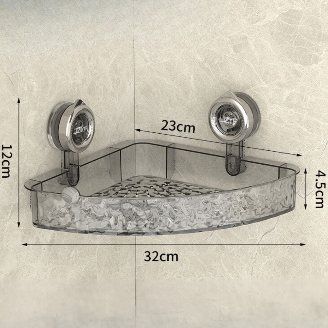 Estantería de esquina para baño con ventosas, impermeable | Gris o transparente, 2 niveles | Sin taladrar, secado rápido