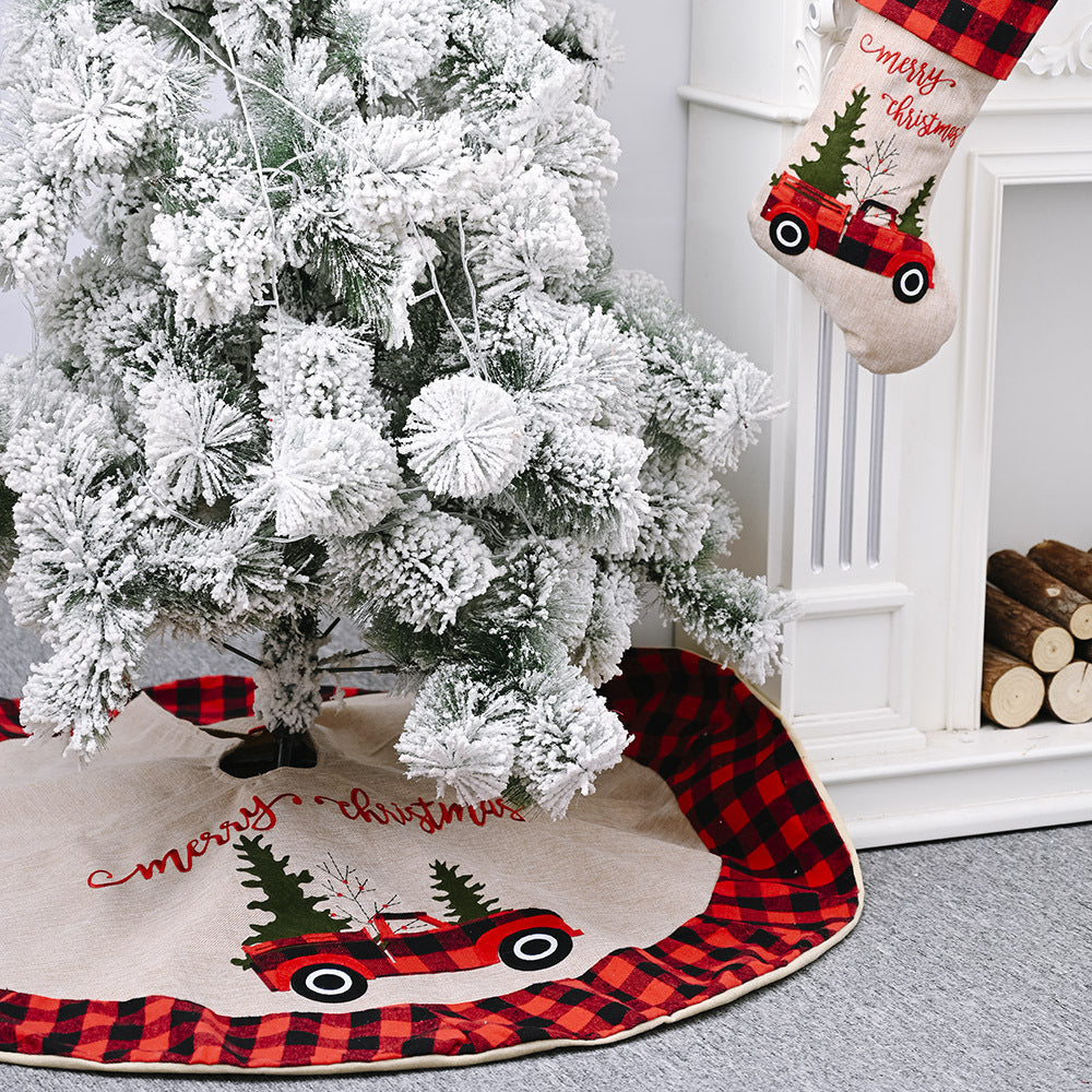 Falda para árbol de Navidad de lino con diseño de coche 120 cm