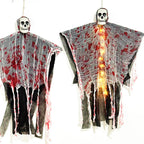 Fantasma colgante de Halloween con calavera, luces LED y gasa manchada de sangre, decoración para puerta, árbol e interi