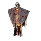 Fantasma colgante de Halloween con calavera, luces LED y gasa manchada de sangre, decoración para puerta, árbol e interi