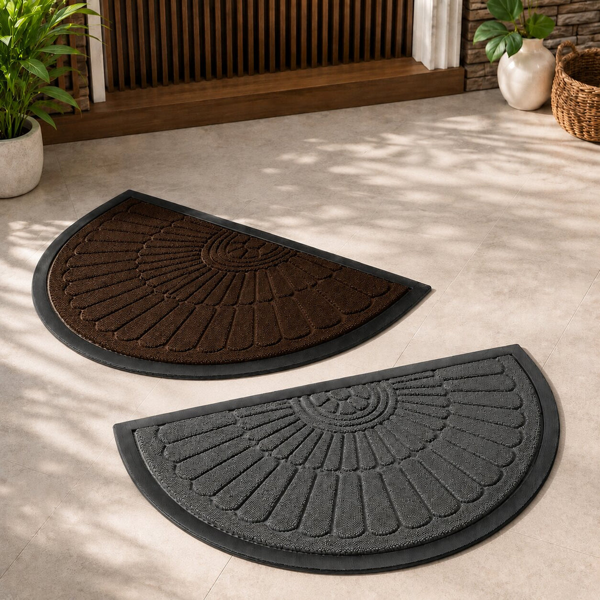 Felpudo de goma semicircular antideslizante para interior y exterior